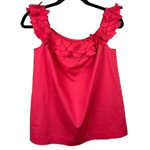Trina Turk Sleeveless Cotton Blouse Ruffle Fabric Collar Detail Top Coral Pink S
